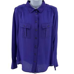 J.Crew Silk Top WMNS S Button Up Purple Long Sleeve Lightweight Collared Blouse